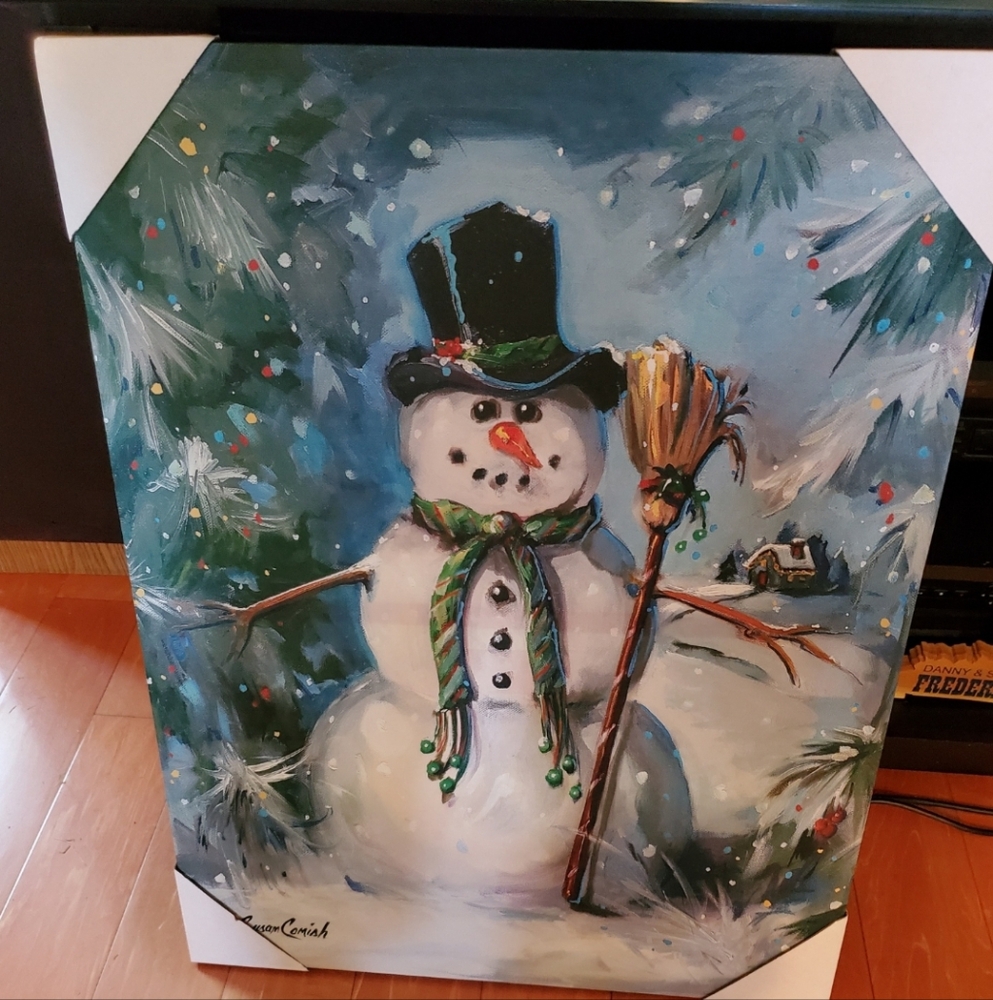 NEW 2025 SUSAN COMISH CHRISTMAS SNOWMAN CANVAS. 22"×28. RARE & HARD TO FIND.